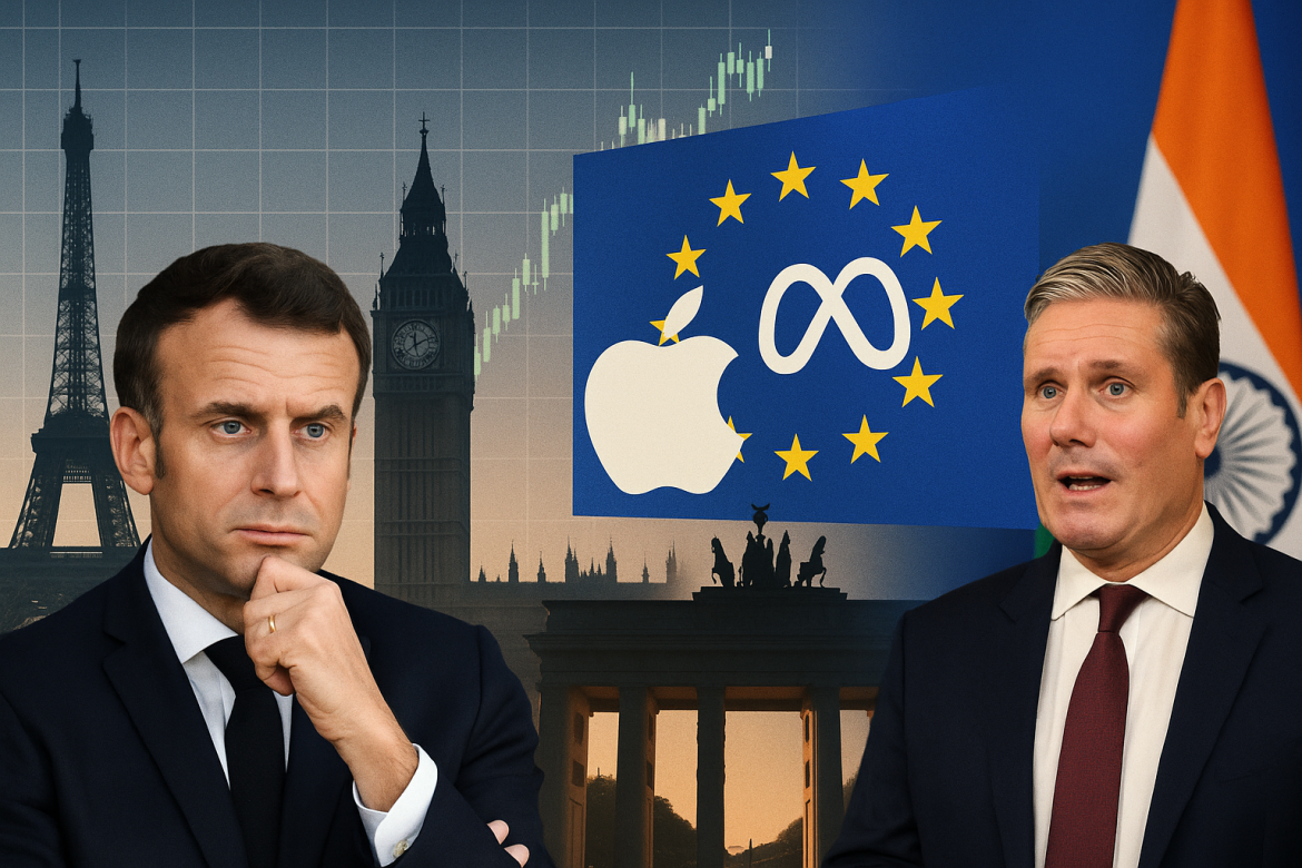 European markets closed higher on Wednesday as investors navigated a complex mix of political developments, regulatory actions, and diplomatic updates across the continent. France continued to be in political turmoil while the UK Prime Minister Keir Starmer visited India. Germany launched regulatory scrutiny of Chinese e-commerce giant Temu.European stocks end higher amid political uncertaintyMajor European stock indexes ended Wednesday’s session in positive territory, with investors weighing domestic political shifts and broader economic signals. The German DAX gained 0.87%, led by a 5.34% rise in Zalando, while France’s CAC 40 advanced 1.07%, supported by a 6.55% surge in ArcelorMittal. The FTSE 100 in London climbed 0.69%, while reaching a new intraday high, boosted by Antofagasta’s 4.22% gain, and the Euro Stoxx 50 improved 0.64%, helped by a 3.34% increase in Siemens Energy.The market uptick came as French President Emmanuel Macron faced mounting political pressure following the resignation of Prime Minister Sebastien Lecornu. Macron urged the outgoing premier to complete “final negotiations” on government formation by Wednesday evening, amid declining public approval.Germany launches antitrust probe against TemuGermany’s Federal Cartel Office opened antitrust proceedings against Whaleco Technology Limited, the operator of Chinese e-commerce platform Temu, over alleged manipulation of sellers’ pricing policies.According to the authority, Temu — which boasts 19.3 million German users and over 100 million monthly European visitors — may have imposed illegal pricing requirements on merchants. Cartel office president Andreas Mundt warned that such practices could “restrict competition and lead to higher prices” across retail channels.Russia warns EU over diplomatic restrictionsAmid rising tensions, Russian Foreign Ministry spokesperson Maria Zakharova cautioned that Moscow will retaliate if the European Union proceeds with plans to restrict travel for Russian diplomats. Zakharova claimed that Russian envoys face “intimidation and physical violence” in several countries and vowed a proportional response once sanctions are officially enacted.Separately, she welcomed renewed efforts to end clashes in Aleppo, Syria, where government forces and Kurdish groups recently reached a ceasefire.UK’s Keir Starmer begins India visit with focus on tradeAcross the Channel, <a href="https://invezz.com/news/2025/10/08/india-uk-trade-set-to-soar-as-starmer-champions-new-free-trade-agreement/">British Prime Minister Keir Starmer began his first official visit to Indi</a>a, signaling urgency in finalizing the long-awaited India–UK Free Trade Agreement (FTA). Speaking in Mumbai, Starmer called the FTA a “launchpad” for deeper cooperation and “Britain’s biggest trade milestone since Brexit.”Accompanied by over 100 business leaders, Starmer outlined a packed agenda including a Global Fintech Summit, bilateral talks with Prime Minister Narendra Modi, and discussions on trade, defense, and innovation. Both nations aim to double trade by 2030 under the India–UK Vision 2035 roadmap, reinforcing a partnership centered on economic growth and technological collaboration.Apple and Meta near settlement with EU regulatorsThe <a href="https://invezz.com/news/2025/10/08/meta-and-apple-nears-settlement-with-eu-over-antitrust-cases-report/">European Commission is reportedly close to settling two major antitrust cases with Meta and Apple</a>, signaling a potential easing of tensions between Brussels and Washington over the Digital Markets Act (DMA).Meta was fined €200 million in April for its “pay or consent” model, while Apple faces scrutiny over App Store practices that restrict developers. Both companies are now in talks to adjust their business operations to avoid further penalties.An agreement could mark a turning point in EU–US tech relations, establishing a framework for compliance and digital competition standards across Europe.The post <a href="https://invezz.com/news/2025/10/08/europe-bulletin-markets-rise-starmers-india-visit-germanys-temu-probe/">Europe bulletin: markets rise, Starmer’s India visit, Germany’s Temu probe</a> appeared first on <a href="https://invezz.com/">Invezz</a>