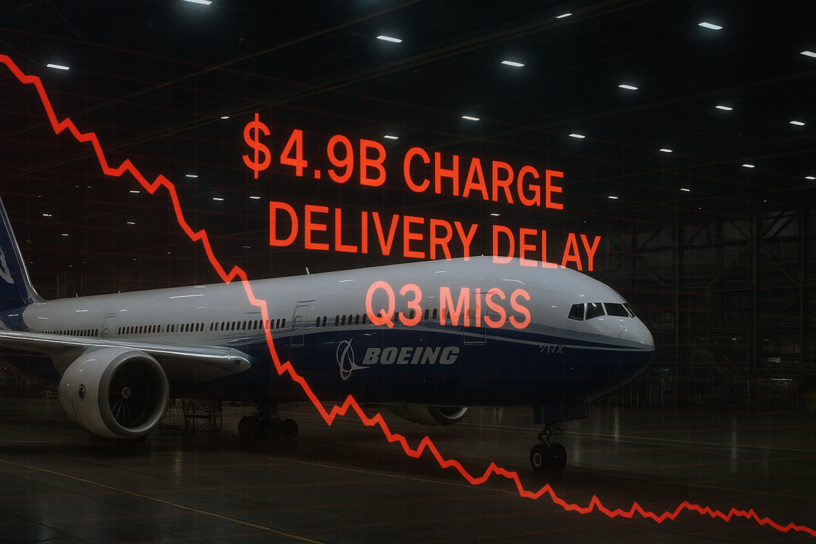 Boeing stock (NYSE: BA) tumbled on Wednesday morning after the aerospace giant reported third-quarter earnings that exposed deep operational challenges despite revenue growth.While the company delivered strong revenues of $23.3 billion, exceeding expectations and reflecting 160 deliveries, the highest since 2018, investors focused on the grim bottom line.A devastating $4.9 billion charge tied to the perpetually delayed 777X widebody aircraft, combined with a core loss per share of $7.47 that crushed estimates of a $4.44 loss.The detail sent Boeing stock down over 3% in early trading, highlighting just how significant a setback this program represents.Boeing stock: What’s behind the decline?<strong>1. Large Q3 earnings miss</strong>Boeing’s earnings print exposed just how troubled the company’s profitability remains beneath the surface of improving production metrics.The core loss per share came in at $7.47, dramatically missing analyst expectations of a $4.92 loss by over $2.55 per share, one of the largest earnings misses in recent memory for the aerospace company.Even more concerning, the company’s adjusted EBITDA of -$4.20 billion was significantly worse than the anticipated -$560.1 million, indicating that the underlying business fundamentals are far shakier than recent operational gains suggested.<strong>2. $4.9 billion 777X charge and fresh delivery delay to 2027</strong>The 777X program, already burdened with over $10 billion in accumulated charges and five years of delays, delivered fresh devastation in the form of a nearly $5 billion writedown after Boeing officially pushed first customer deliveries to 2027.This delay extends the timeline by another year from the previously expected 2026 entry into service, reopening fundamental questions about Boeing’s execution capabilities and regulatory relationships with the FAA.The sheer magnitude of the charge ($4.9 billion) caught some analysts off guard.<strong>3. Market weighing cash-flow progress against renewed program risk</strong>Perhaps most telling about Wednesday’s market reaction is the disconnect between two narratives.Boeing did achieve a critical milestone by generating positive free cash flow of $238 million in Q3, marking the first positive quarter since 2023, a genuinely important signal that production improvements and working capital management are beginning to stick.Operating cash flow surged to $1.12 billion from negative $1.35 billion a year prior, a 183.5% improvement that management highlighted as evidence of structural recovery.Yet investors treated this cash generation as insufficient to offset the 777X hit.What analysts sayAnalysts reacted to Boeing’s results with a mix of caution and selective optimism.<a href="https://www.sahmcapital.com/news/content/morgan-stanley-maintains-equal-weight-on-boeing-raises-price-target-to-235-2025-07-17?utm_source=chatgpt.com">Morgan Stanley</a> kept an Equal-weight rating and a $235 target, calling the 777X charge a possible short-term reset but warning the long-term cash hit could weigh on the bull case for years unless management provides clarity.<a href="https://finance.yahoo.com/news/vertical-research-upgrades-boeing-buy-124353599.html?utm_source=chatgpt.com">Vertical Research</a> was more upbeat; it upgraded Boeing to Buy and bumped its target to $270, signaling confidence in the recovery story.Some analysts also went the other way, cutting its target and downgrading the stock, citing weak free cash flow ahead and the risk Boeing may need to issue shares to deal with its heavy debt.The post <a href="https://invezz.com/news/2025/10/29/3-key-reasons-boeing-stock-is-crashing-on-wednesday/">3 key reasons Boeing stock is crashing on Wednesday</a> appeared first on <a href="https://invezz.com/">Invezz</a>