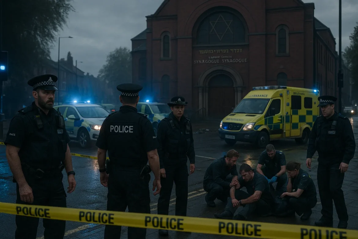 A terrifying attack unfolded outside the Heaton Park Hebrew Congregation Synagogue in Manchester on Thursday morning, leaving four people injured and shocking the local community.As per a <em><a href="https://www.ft.com/content/37796141-ac7b-44ed-a40a-88b857d62868?accessToken=zwAGQCsWKbN4kc83eWFBrHtE7dOkCoi4V9YoaA.MEUCIAoZm9rYuLMNVaKtcR9PMWYeGYdbOCs1VjIrLNM8q2LeAiEAhBozbxVkgfPEceo4LY9o5viD7CoL_Zm310NpiN7VyzU&sharetype=gift&token=8fac5e0b-0135-4b52-a476-e7966863bc0c">Financial Times</a></em><em> </em>report, the police shot a suspect who had driven a car into people gathered near the synagogue before launching a stabbing spree.The incident began around 9:30 AM, when the man reportedly used his vehicle to ram into members of the public outside the synagogue. He then proceeded to attack people with a knife.Officers with firearms arrived within minutes and fired shots at 9:38 AM, hitting the suspect believed to be responsible for the violence.Emergency crews quickly treated the wounded, some injured by the car, others from stab wounds.Attack on Yom Kippur hits community hardThe timing of the assault, on Yom Kippur, the holiest day in the Jewish calendar, has deeply rattled Manchester’s Jewish community.Andy Burnham, the city’s mayor, spoke on the BBC, confirming the suspect was believed to be dead following the police intervention.“The immediate danger seems to have passed,” Burnham said. “Greater Manchester Police acted quickly and effectively to bring this frightening episode to an end.”Investigations are ongoing as authorities search for answers behind the attack’s motivation. Police also urged anyone with information to come forward.Meanwhile, the community is left grappling with fear and sorrow on a day meant for reflection and peace.‘Terrorist incident’Counter-terrorism officials in Manchester confirmed on Thursday that the stabbing at a synagogue in the Crumpsall area is being treated as a “terrorist incident”.Police said the attacker was shot dead on the scene, and while officers believe they know his identity, they aren’t ready to release it yet for safety reasons. Two other people have been arrested in connection with the attack. Sadly, police also confirmed that two people lost their lives in the incident.UK Prime Minister Keir Starmer condemned the attack as “horrific” and emphasized the government’s commitment to protecting the Jewish community. He returned early from a European summit to chair an emergency response meeting and announced increased security measures at synagogues across the country. Community leaders from various faiths have expressed solidarity with the victims and their families, urging unity and resilience in the face of such acts of violence.The post <a href="https://invezz.com/news/2025/10/02/manchester-synagogue-attack-suspect-shot-by-police-after-vehicle-stabbing-incident/">Manchester Synagogue attack: suspect shot by police after vehicle, stabbing incident</a> appeared first on <a href="https://invezz.com/">Invezz</a>